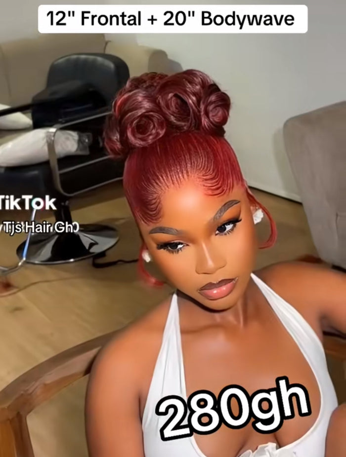 12" Frontal + 20” Ponytail (Burgundy)
