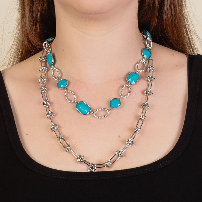 12011 - Layered Crystal Necklace - Turquoise