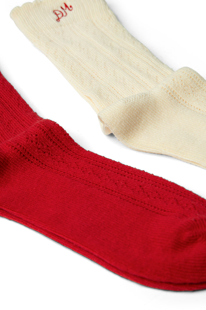 2 Pack Socks Red & Cream Pointelle