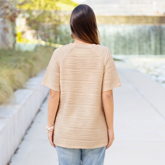 50081 - Textured Half Sleeve Top with slits - Tan