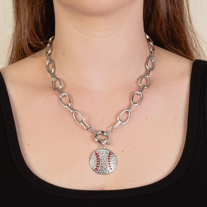 92280 - Crystal Baseball Necklace - Red & White