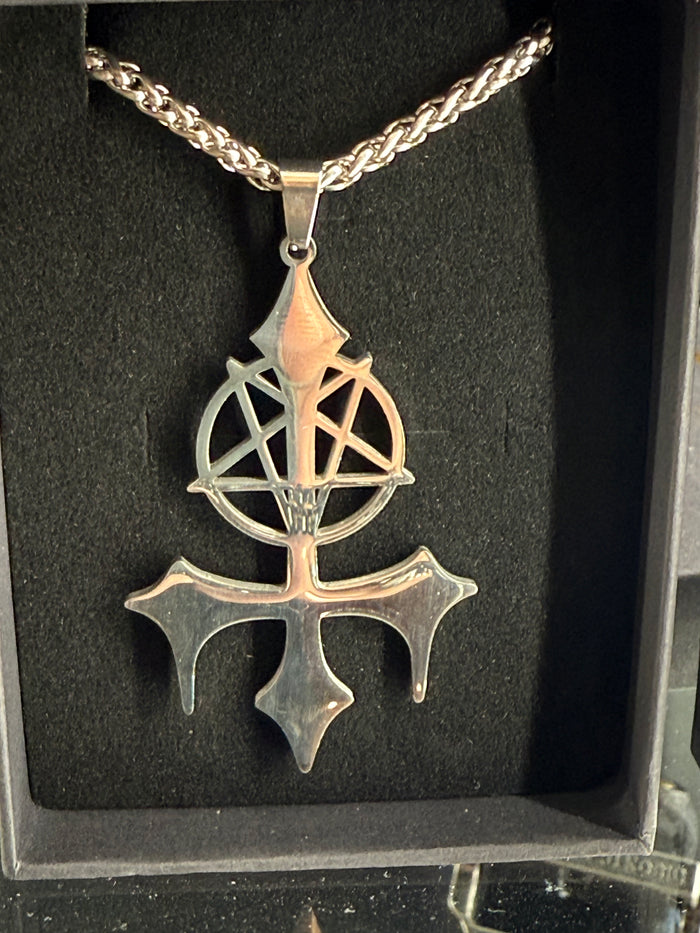 Inverted Drip Cross Pentagram Pendant & Necklace set