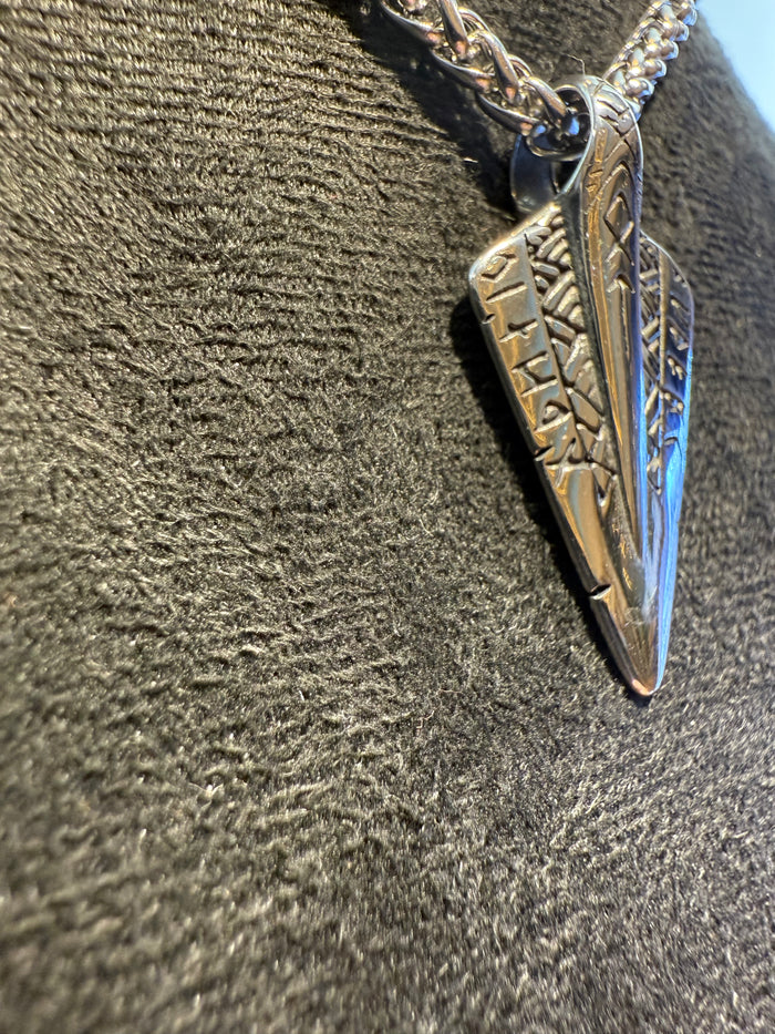 Titanium Rune Arrowhead Pendant & Necklace
