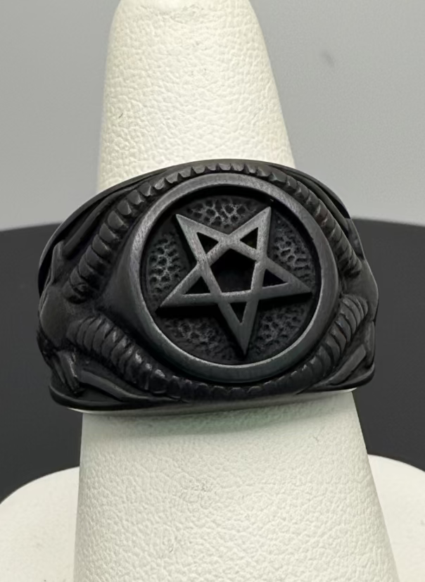 Black Titanium Pentagram Sigil Ring