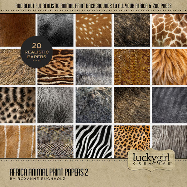 Africa Animal Print Papers 2 Digital Scrapbook Kit
