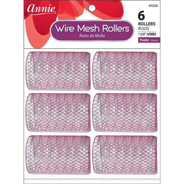 Annie Wire Mesh Hair Rollers 1 3/4 Inch Jumbo, 6 Count, Purple