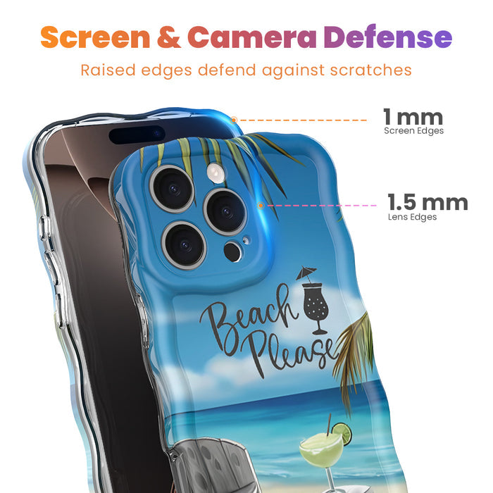 Phone case with beach-themed design on a textured surface with rope and starfish.