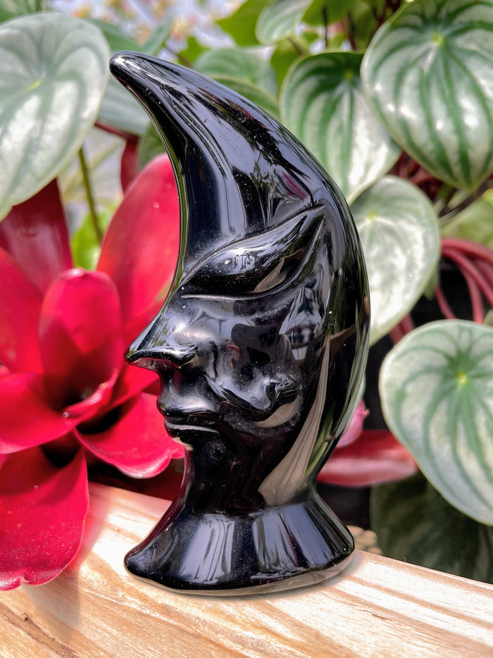 Black Obsidian Moon Crystal Carving