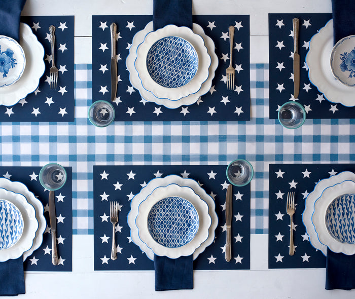 Blue Painted Check Runner