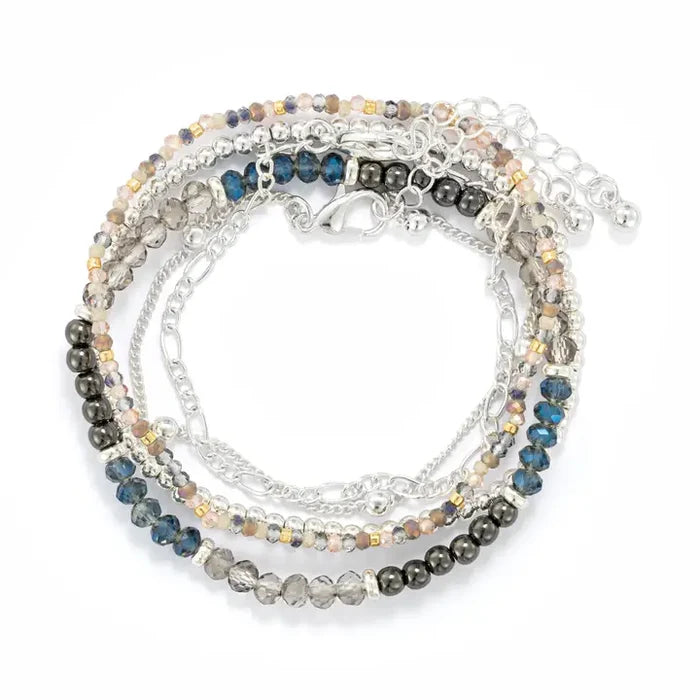 Bracelet Set of 5- Gunmetal Silver