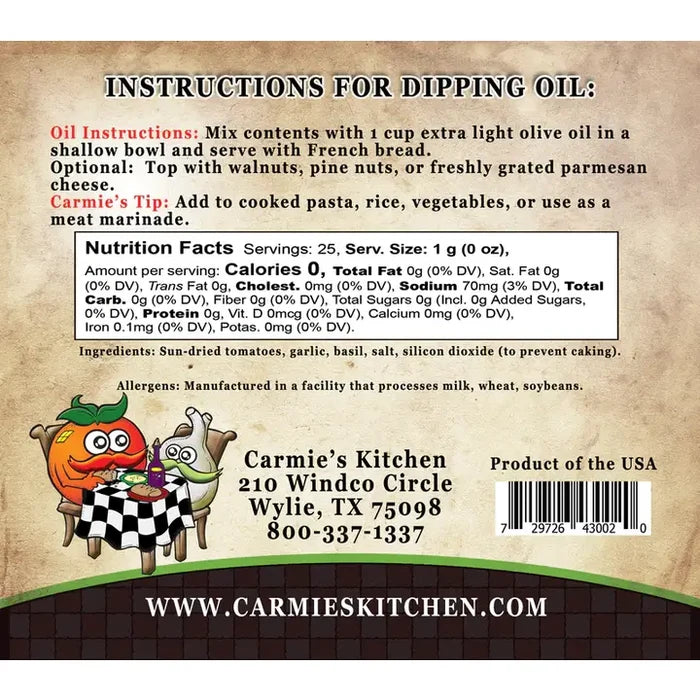 Carmie's Sundried Tomato Dipping Oil Seasoning
