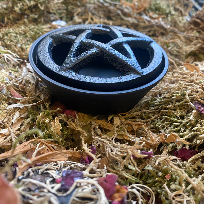 Cast iron pentacle incense burner