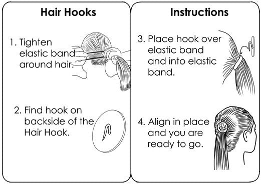 Directions showing how to use Silver Celtic Eternity Knot Hair Hook as a ponytail holder