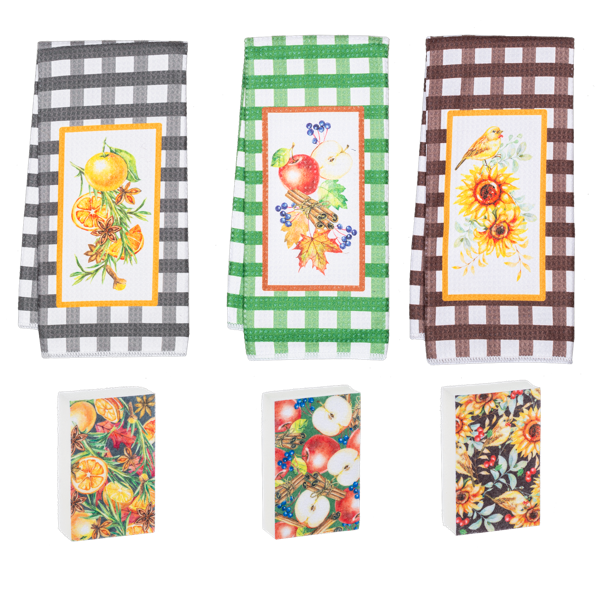 Cinnamon Spice Tea Towel & Sponge Sets