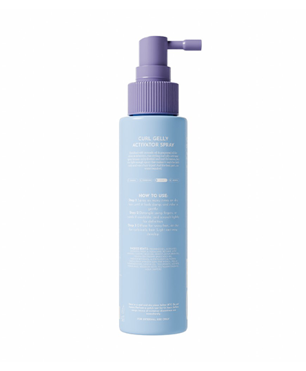 The backside of Fix My Curls' Curl Gelly Activator spray is presented on a white background