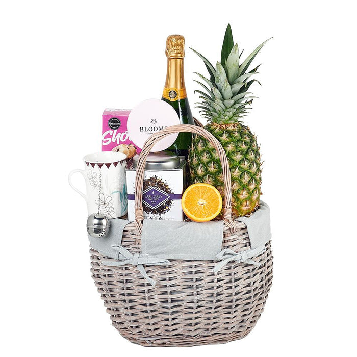 Deluxe Sparkling Wine Gift Basket with Chocolate Truffles and Earl Grey Tea – gift basket with cookie it up shorts white chocolate cranberry, blooms