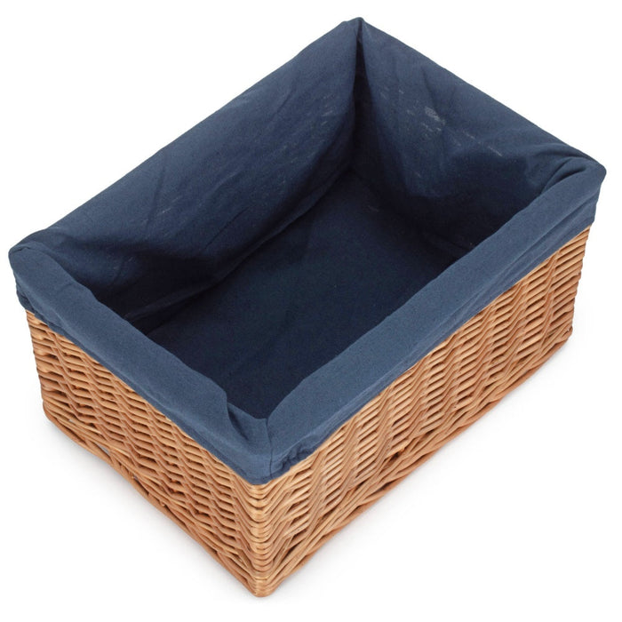 Double Steamed Navy Cotton Lined Willow Storage Basket