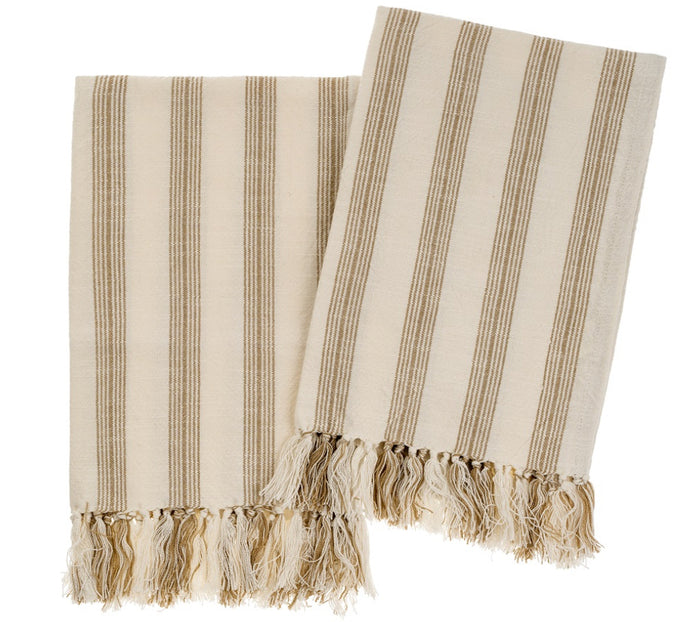 French Stripe Hammam Hand Towels S/2, Warm Sand 1-1003