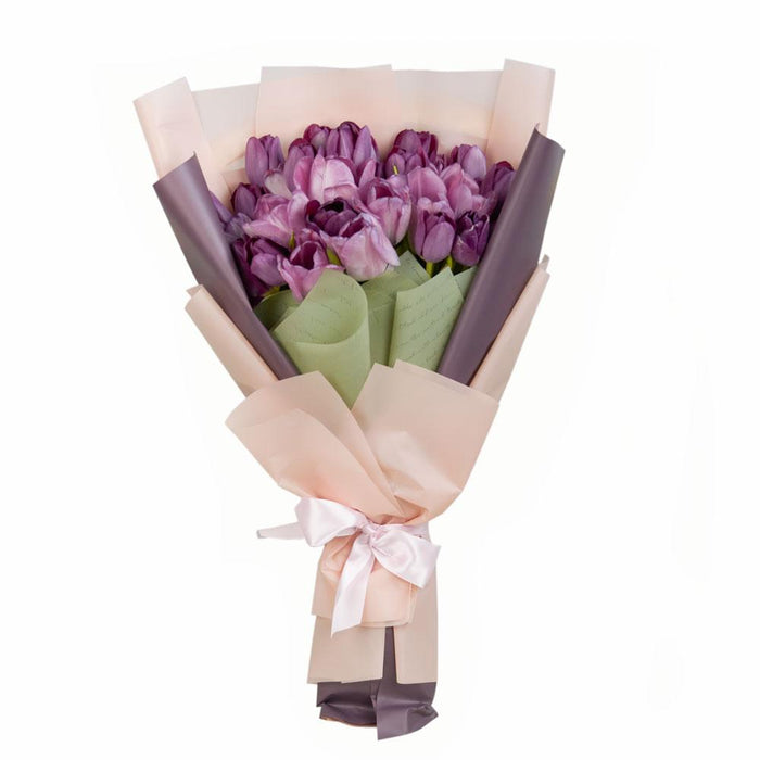 Fresh Seasonal Purple Tulip Floral Wrap Bouquet – the bouquet