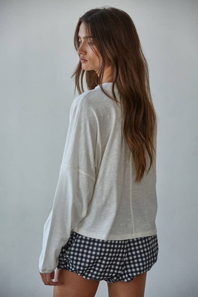 Knit Cotton Mock Neck Long Wide Sleeve Top