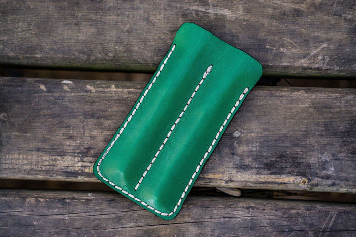 Leather Double Fountain Pen Case / Pen Sleeve - Green