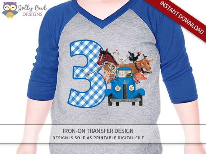 Little Blue Truck Iron On Transfer Shirt Design for 3rd Birthday / Age 3