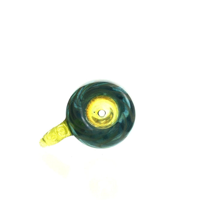 Close-up of Colored Hook on Mathematix Reversal Bowl 14mm Glass Bowl