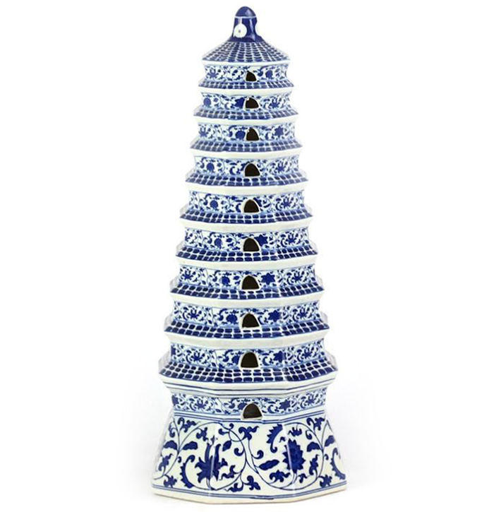 Mid Size Blue and White Pagoda by The Enchanted Home