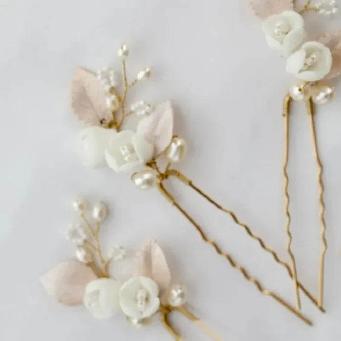 Wedding Hair Accessories - Pearl and Opal Bridal Hair Pin Set of Three