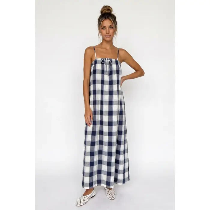 Plaid Maxi Dress with Tie Front Detail