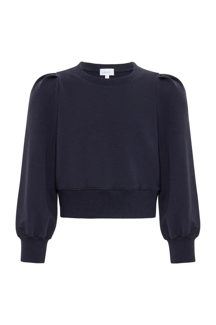Pleat Jane L/S Sweatshirt-Navy
