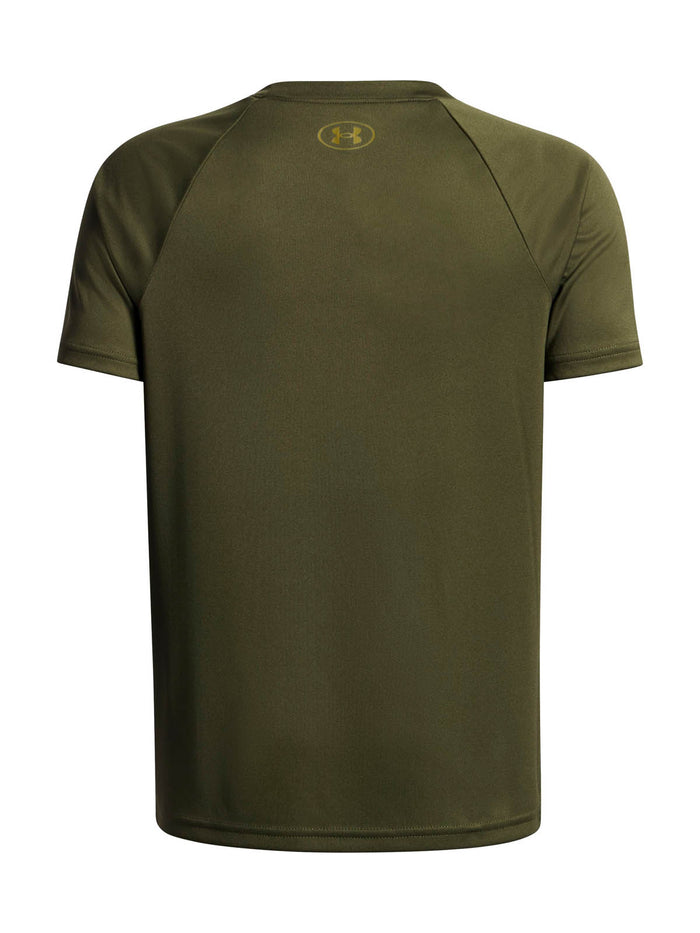 Polera manga corta de Entrenamiento para Niño Tech Hybrid print Verde Under Armour