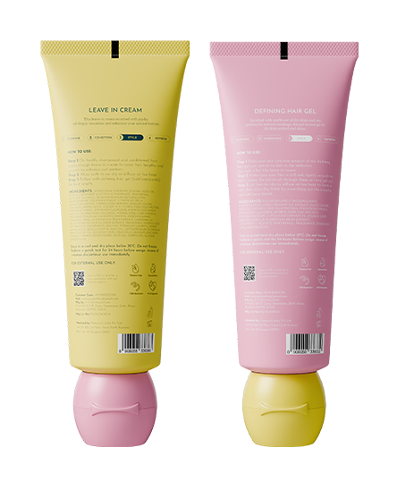 The backside of Protein Styling Duo
in yellow and pink tubes have been highlighted