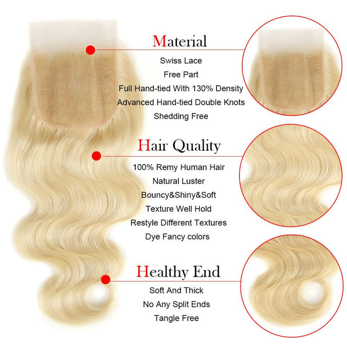 advantages of qvr body wave 613 blonde virgin human hair weave with 4x4 lace closure