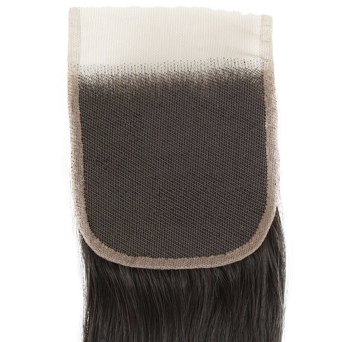 hand tied silky straight natural black virgin human hair with 4x4 lace closure