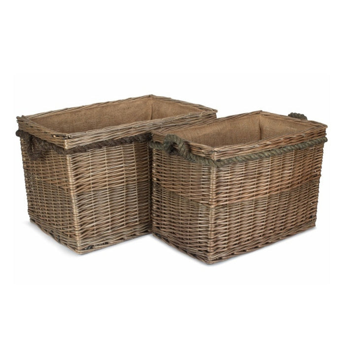 Rectangular Rope Handled Wicker Log Basket