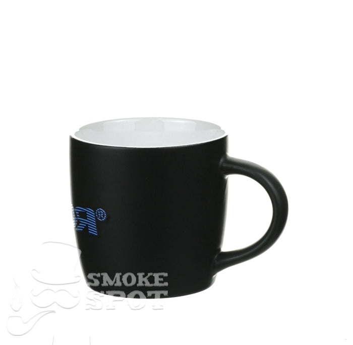 Side view of ROOR Mug True Blue White Inside glass mug