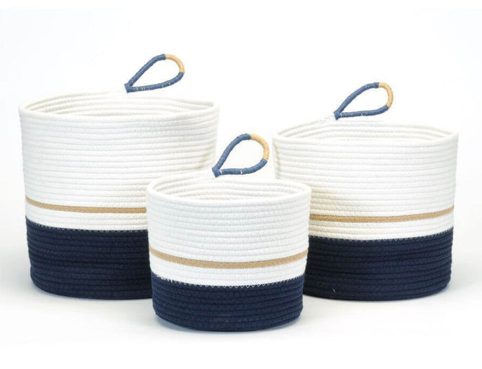 Round Navy White Storage set of 3