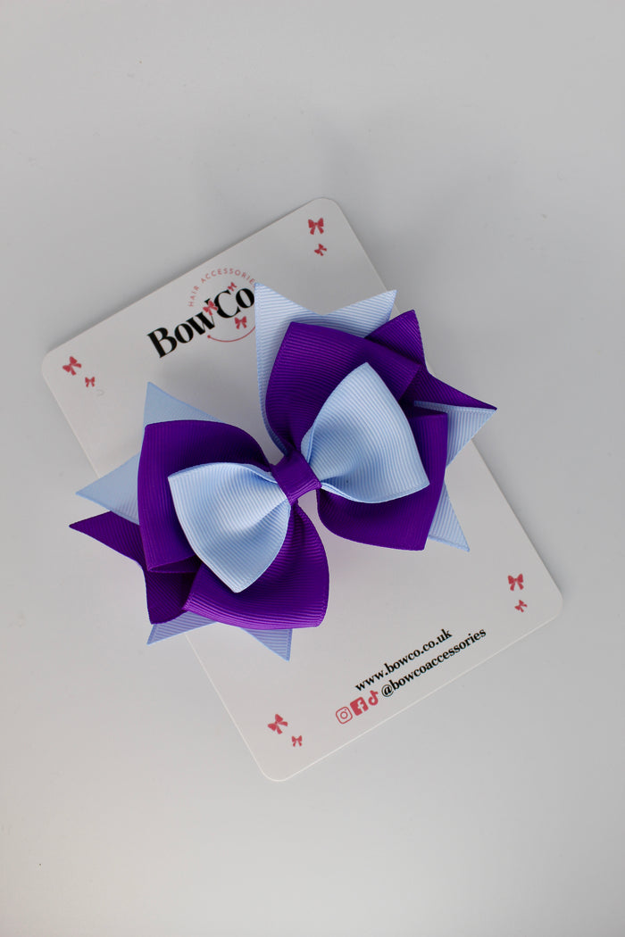 School Bow Purple and Bluebell Layer Bow - Clip