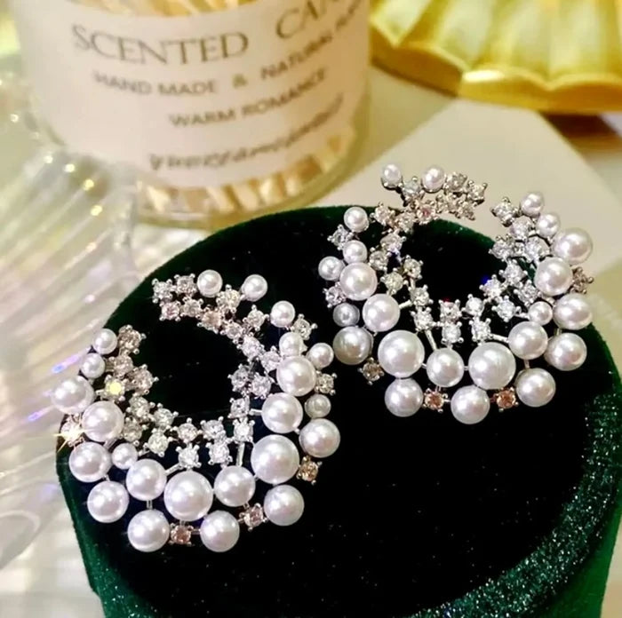 Wedding Jewelry - Pearl and Cubic Zirconia Bridal Earrings