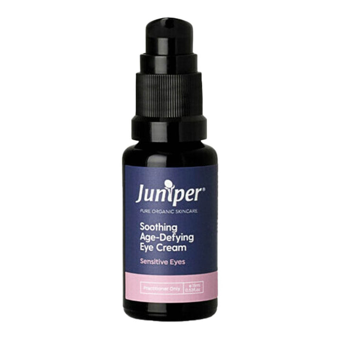 Bottle of Juniper Soothing Age-Defying Eye Cream on a white background