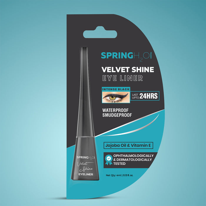 SPRING H2O Velvet Shine Eyeliner Last Upto 24 Hrs, Intense Black Smudgeproof & Waterproof 4 ml pack of 2