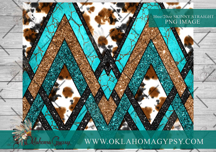 Western Cowhide Turquoise Glitter Weaved Basket Digital File Wraps