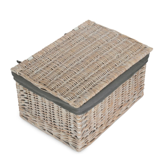 Whitewash Steamed Grey Cotton Lined Wicker Storage Basket