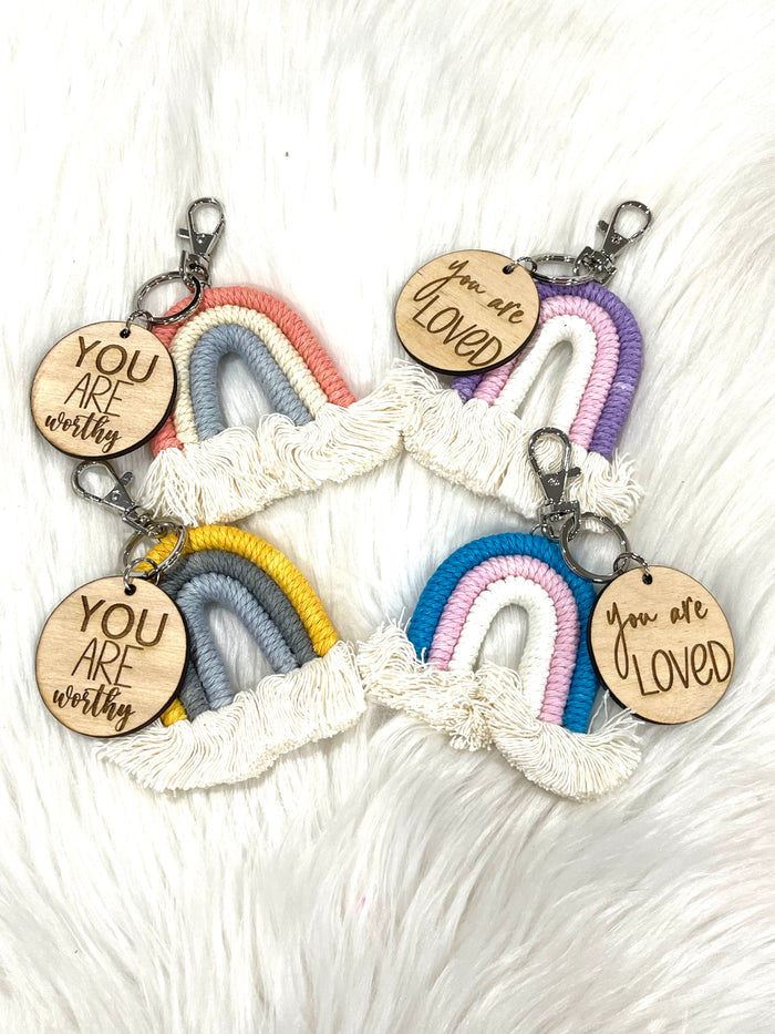 Wholesale | 4 PCs | Rainbow boho keychains with inspirational disk