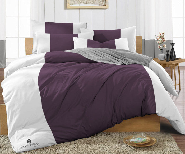 1000TC Premium Plum contrast Colour Bar Duvet Cover