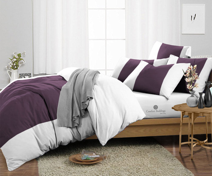1000TC Premium Plum contrast Colour Bar Duvet Cover