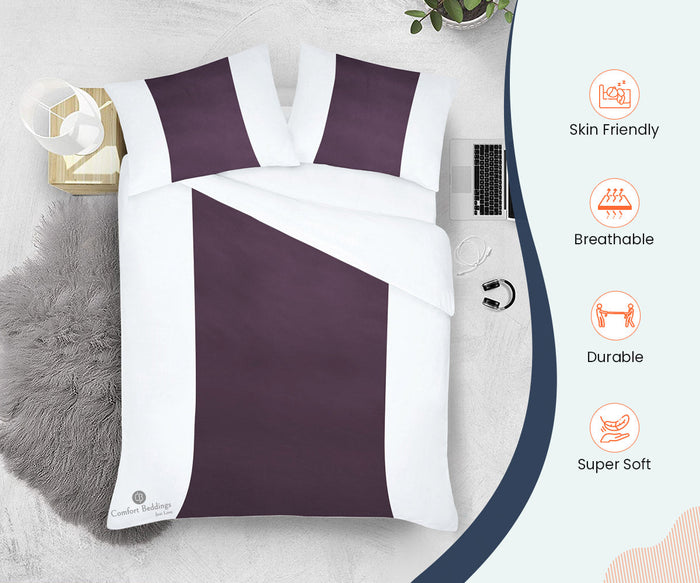 1000TC Premium Plum contrast Colour Bar Duvet Cover