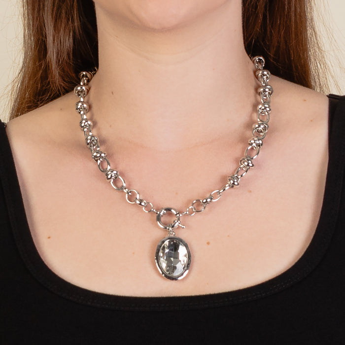 12008 - Crystal Pendant Necklace - Clear