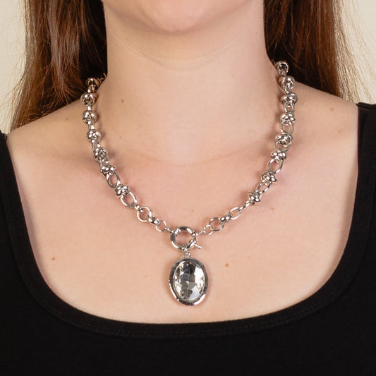 12008 - Crystal Pendant Necklace - Clear